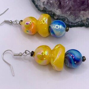 Rubber Duck On Beachball Cute Whimsical Handmade Pierced Earrings LR134